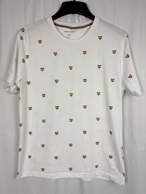 Denim & Flower Ricky Singh Men’s Large White/ Rainbow Heart Tshirt